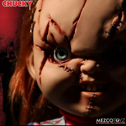 Chucky Doll Talking Child's Play Scarred 15" Mezco Mega Scale with Sound Prop